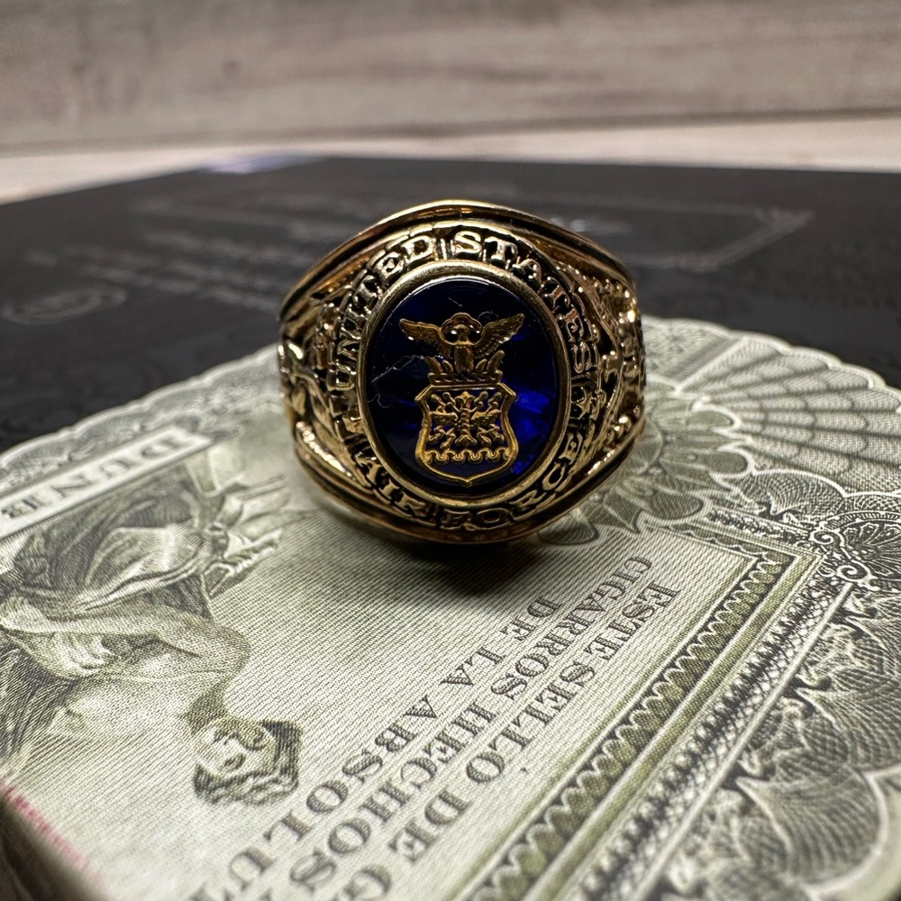 Vintage 14k Gold Filled and Blue Men's UNITED STATES AIR FORCE Ring SZ 12